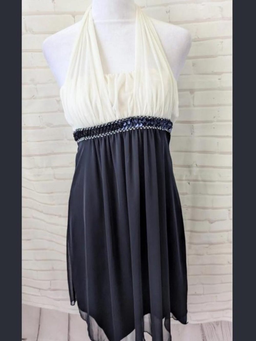 Sweet Storm White and Black Halter Dress